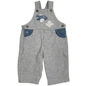 Vintage Buster Brown Airplane Overalls Boys 12M Gray Blue Knit Embroidered Plane